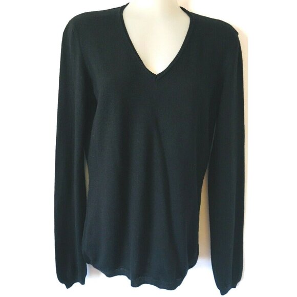 Kirkland Signature Women Sweater Merino Knit Black V-neck Size M Made In Italy - Picture 1 of 5